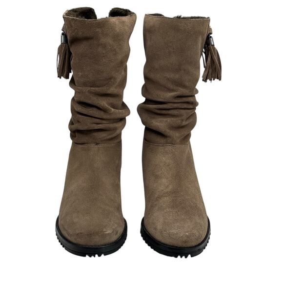 Stuart Weitzman Hidden Wedge Boot SZ 11.5 N Women's Brown Fur Lined Suede Rugged - Picture 10 of 13